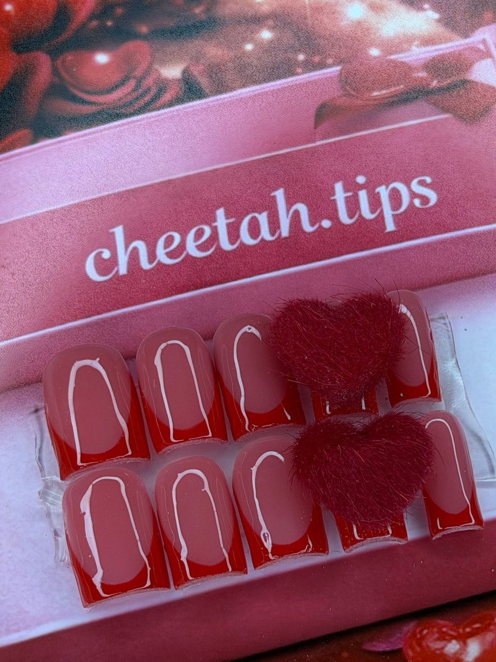 “Red on red” acrylic press ons