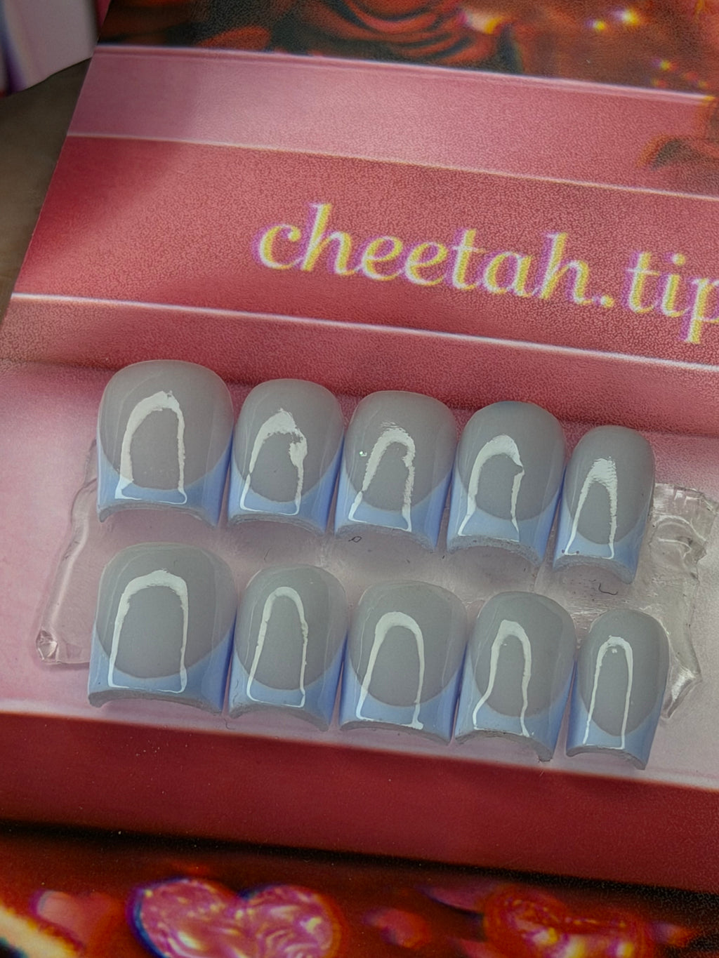 Blue on blue acrylic press ons