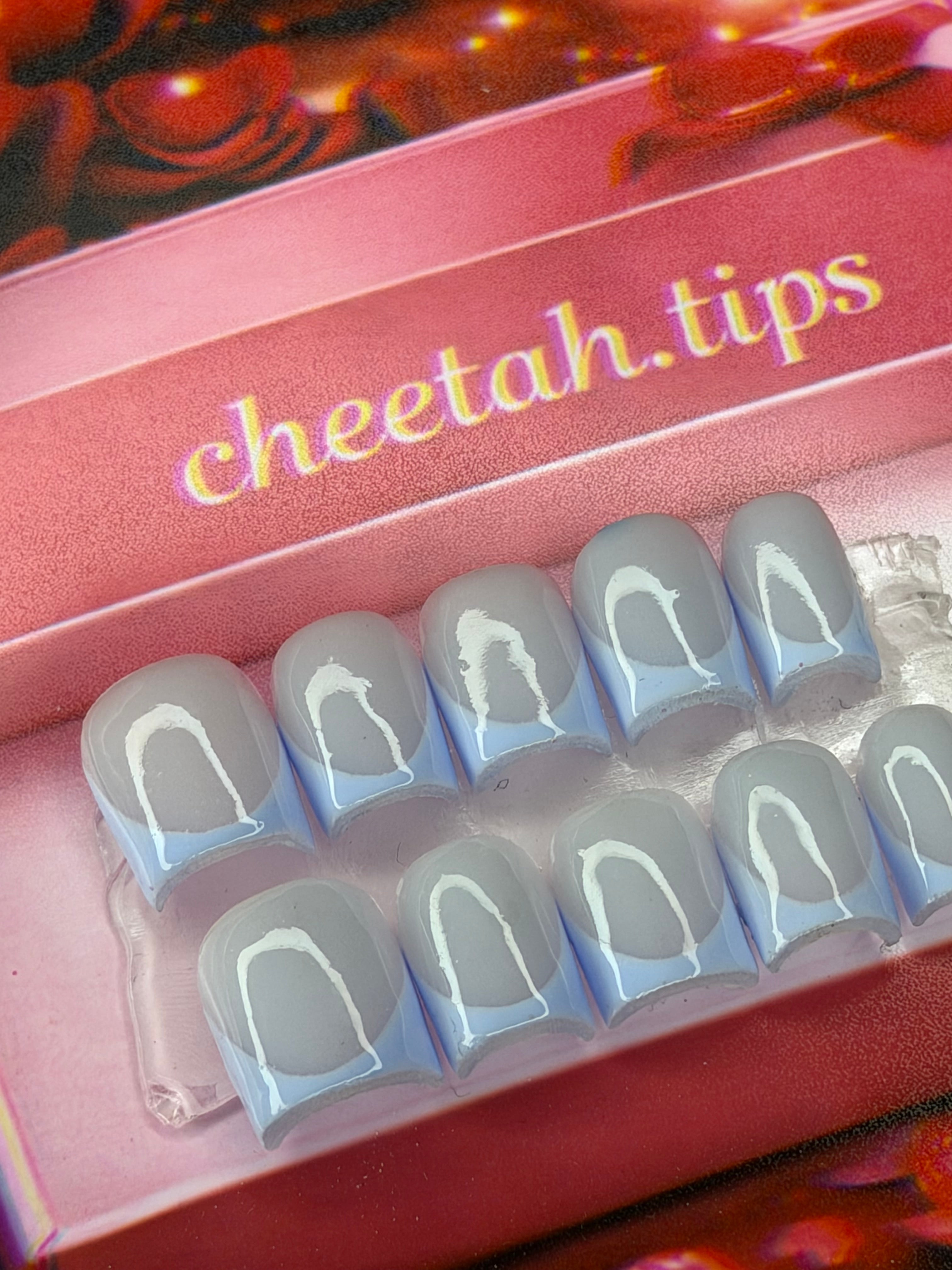 Blue on blue acrylic press ons